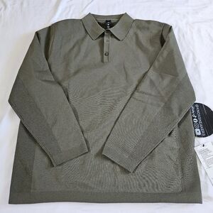 Lululemon Lightweight Knit Long Sleeve Polo MEOL Medium Olive Men's Size Large